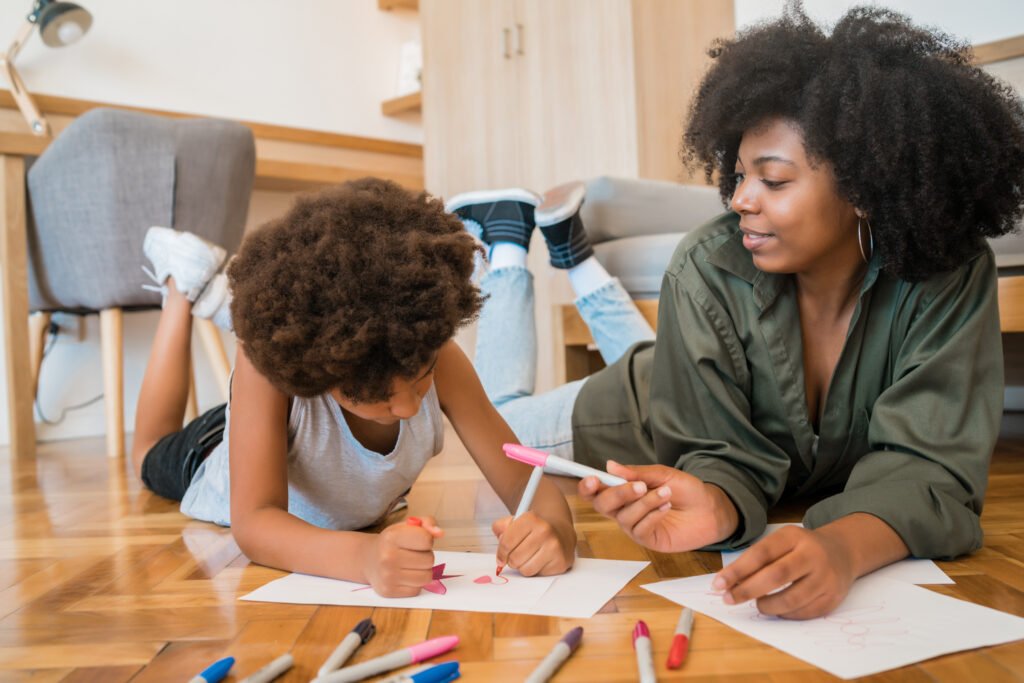 mother learning with her child